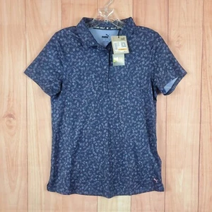 Puma Mattr Fancy Plants Womens Polo Shirt Small Navy Blazer Floral Short Sleeve - Picture 1 of 13