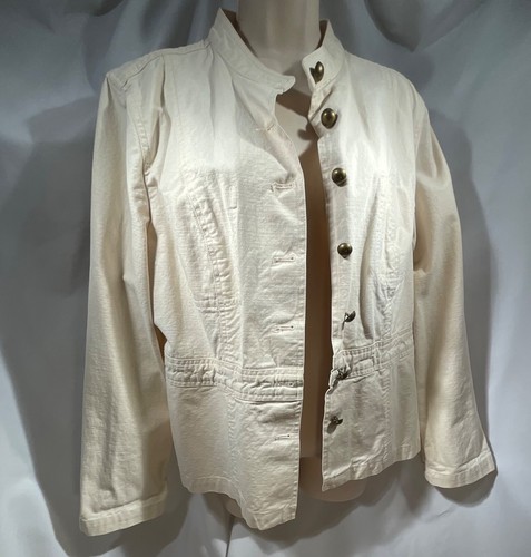 OFF WHITE LIZ CLAIBORNE Giacca Denim XL bianco sporco giallo chiaro bottone ottone