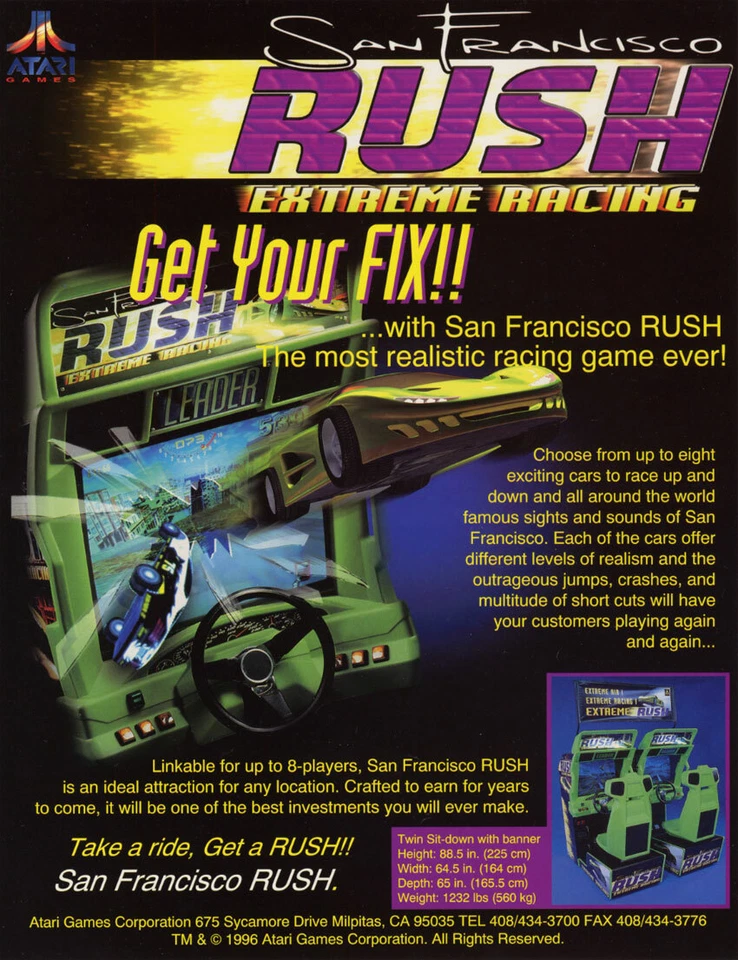 San Francisco Rush Extreme Racing Arcade FLYER Original Unused Video Game Art - Image 1 of 1