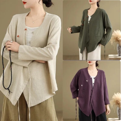 Women Tops Shirts Blouse T-shirts Cardigan Retro Irregular Asymmetric Casual - Image 1 of 4