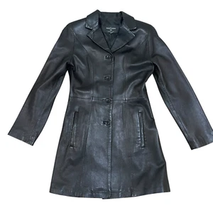 Abrigo Mujer Vintage Mario Romano Negro 100% Cuero Talla EU 38 Florencia Italia - Imagen 1 de 12