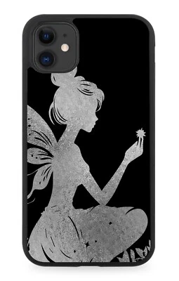 Silver Shape Fairy Silhouette Rubber Phone Case Fairies Coloured Girl Girly CN77 - Image 1 of 2