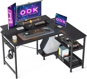 Small Corner Desk, 120 x 50 cm Gaming Desk with Reversible Storage Shelves, - Picture 1 of 7