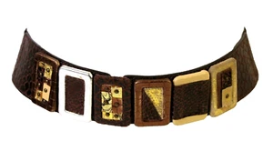 NWOT CHICO'S METALLIC BROWN GENUINE LEATHER 2"W ELASTIC CORSET WAIST BELT M (A29 - Picture 1 of 7