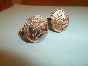 SIXPENCE COINS - GEORGE VI & ELIZABETH II - SILVER CUFF LINKS - 1947 to 1967 - Picture 1 of 9