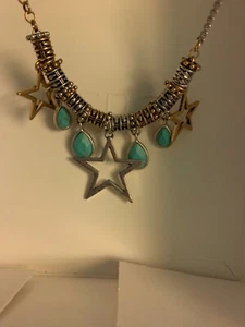 LUCKY BRAND TWO TONE 32" LONG TURQUOISE STAR NECKLACE - Picture 1 of 4