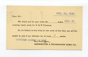 Worcester MA 1942 WWII, cartolina Harrington Richardson Arms Co, impegnata nel lavoro di guerra - Foto 1 di 2