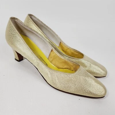Tacones de gatito metálicos vintage Viva Americana dorado champán para mujer talla 10 AA Foto 1 de 4