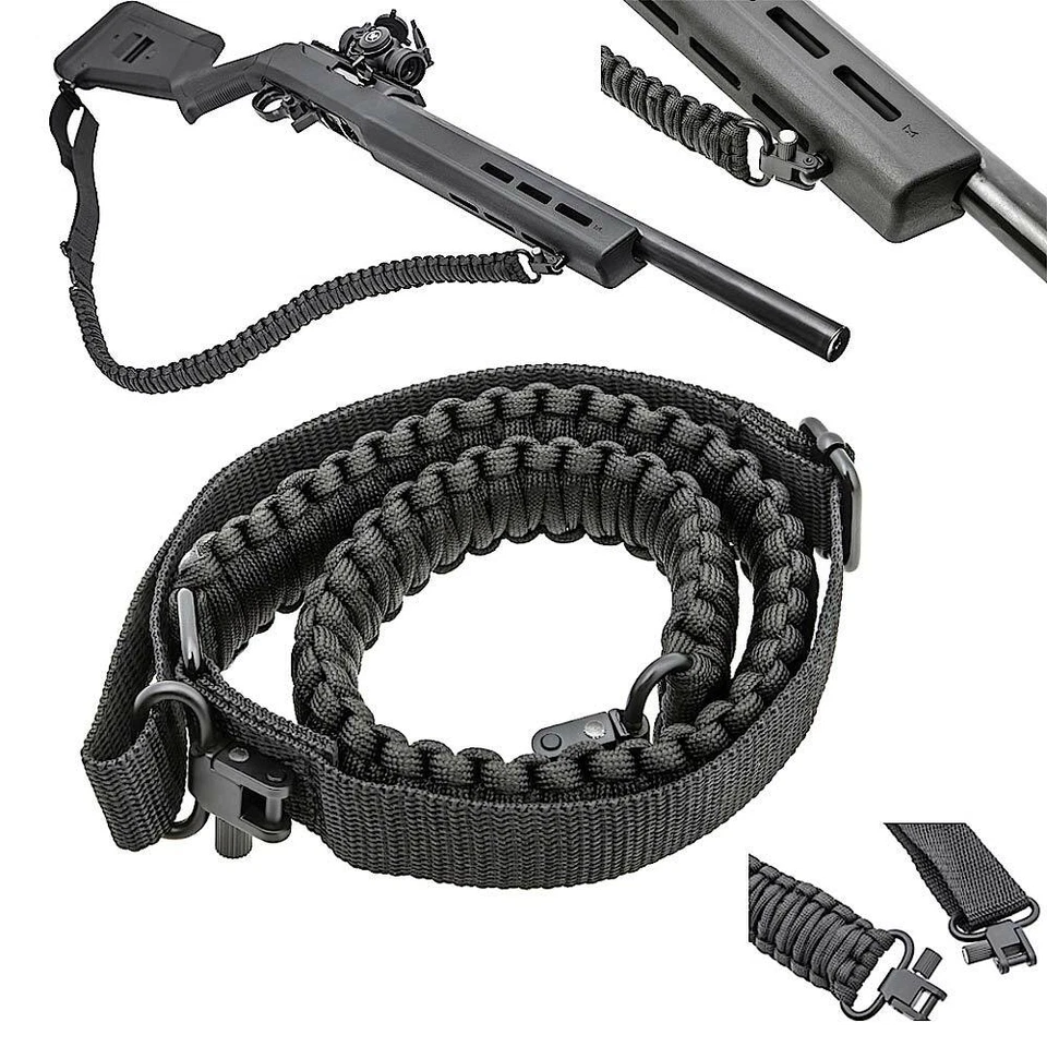 Tactical 550 Paracord Rifle Gun Sling Shotgun Crossbow 2 Point Adjustable Swivel - Image 1 of 4