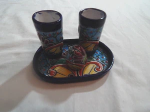 Talavera Mexican Tequila Shot Glass Set 4 Piece Handmade Collectible Decorative - Picture 1 of 2