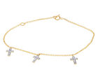 Ladies Real Diamond Cross Charm Bracelet 3/20 CT 14K Yellow Gold 7"