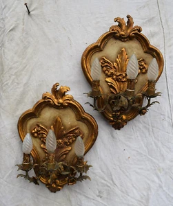 scultura Coppia lampade applique legno dorato stile Luigi XV - barocchetto -900 - Imagen 1 de 6