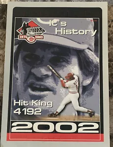 CINCINNATI REDS JUEGO PERFECTO 2002 TARJETA DE PUNTUACIÓN OFICIAL HIT KING PETE ROSE - Imagen 1 de 3