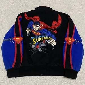 Vintage Jeff Hamilton Design Superman Jacket Boys XL Rare Embroidered DC NASCAR - Picture 1 of 13