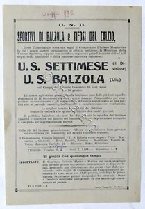Calcio - Locandina partita U.S. Settimese - U.S. Balzola - 1932 - Foto 1 di 1