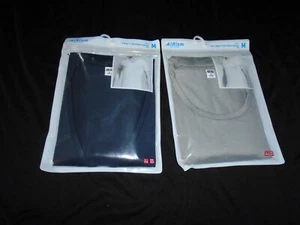 TWO Men's NIP New AIRISM Short Sleeves T-Shirts Grey Navy M - Picture 1 of 3