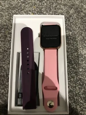 ZANOTY  1.4 Inches Gold Case with Pink And Purple . Rubber Band Fitness Trackers - Image 1 of 3