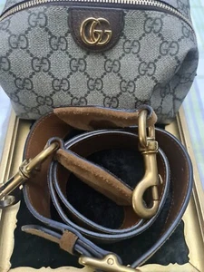Auténtica correa ajustable para guitarra Gucci para bolsa - solo correa ~ cuero gamuza bronceada - Imagen 1 de 14