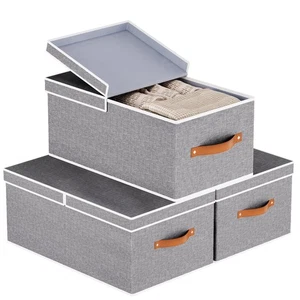 3er Pack Aufbewahrungsboxen, Faltbarer Deckenkorb mit abnehmbarem Deckel, Leinenverschluss... - Bild 1 von 8