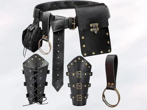 Wikinger Leder Hosenträger & Gürteltasche Set, Renaissance Accessoires für Herren & Damen - Bild 1 von 6