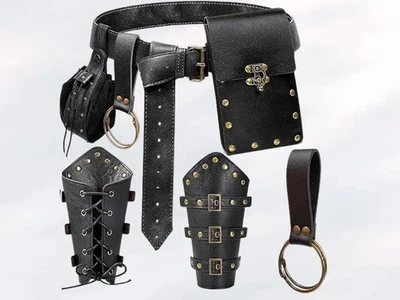 Juego de tirantes y bolsa de cinturón de cuero vikingo, accesorios renacentistas para hombre y mujer Foto 1 de 4