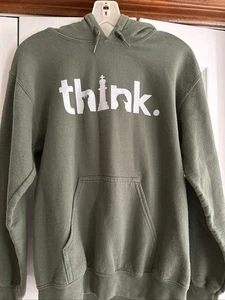 Gildan Kapuzensweatshirt Mädchen Größe Small grün mit Grafik THINK auf der Vorderseite gebraucht, in einwandfreiem Zustand - Bild 1 von 5