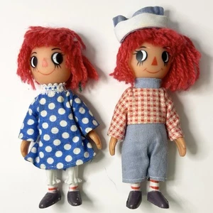 4 Zoll 1980 The Bobbs Merril Company Raggedy Anne/Andy Plastikpuppen Vintage Spielzeug - Bild 1 von 4