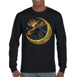 Celtic Moon Moose Long Sleeve T-shirt Mystical Beast Majestic Cosmic Wildlife - Picture 1 of 78