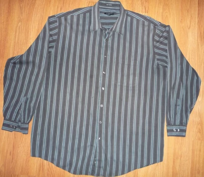 Van Heusen Studio Shirt No Iron Gray Black Stripe Size 3XLT 20-20.5 3X Tall - Image 1 of 4