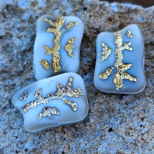 Rare Vintage German Art Glass Beads - Gray & White With Gold Relief Abstract Lot - Picture 1 of 7