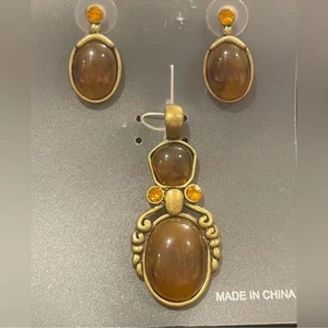 Paulus Katzenauge Quarz Ohrring & Anhänger Set gold braun - eleganter Schmuck - Bild 1 von 2