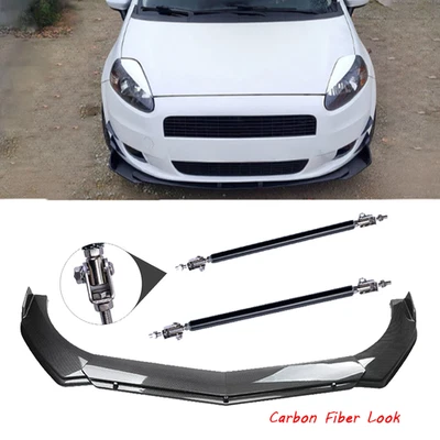 Carbon Fiber Front Bumper Lip Spoiler Splitter Strut Rod For Fiat Abarth S Foto 1 de 4