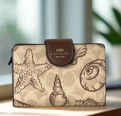 Cartera Coach Mediana Esquina Cremallera Carcasa CBO36 Marrón Firma Lona ID Compacta Foto 1 de 4