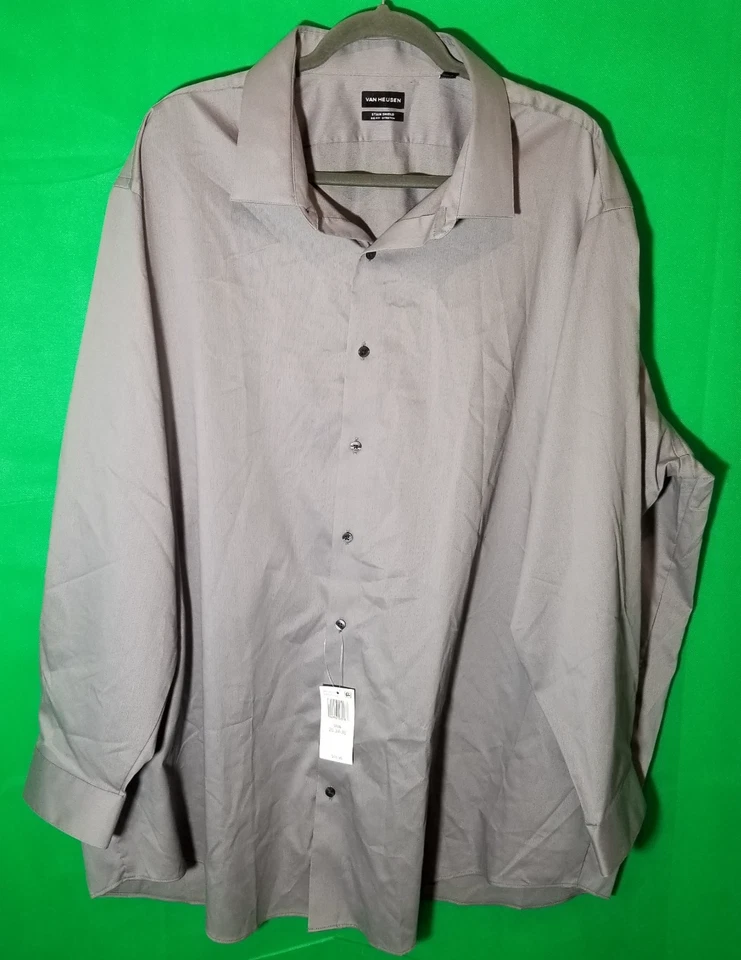 Camisa de Vestir Van Heusen Escudo Manchas Calce Grande Elastizada 20 34/35 Gris Acero Nueva con Etiquetas Foto 1 de 4