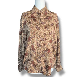 Blusa Vintage Anne Klein Tostada Borgoña Seda Paisley Botón Delantero Manga Larga - Imagen 1 de 11