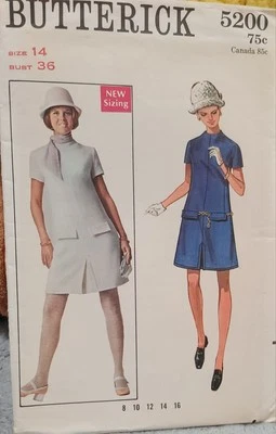 Butterick 5200 Vintage Retro Dress DROP WAIST Pattern Sz 14 Bust 36 NEW UNCUT - Image 1 of 2