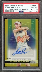 Tenis Topps 2024 cromado dorado/50 #TCAERA Elena Rybakina radiocontrol automático PSA 10 GEMA COMO NUEVO - Imagen 1 de 2