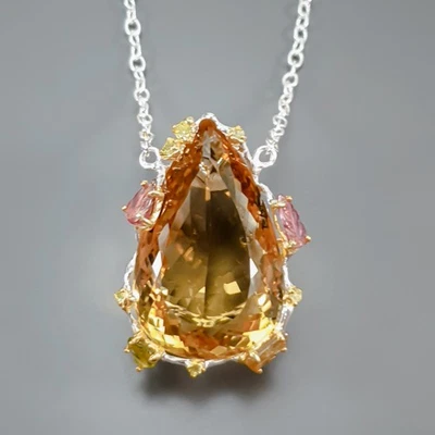 Jewellery 80 ct+ Natural Citrine Quartz Necklace 925 Sterling Silver 17"/N27602 - Image 1 of 4