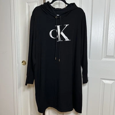 Calvin Klein Monogram Black Hoodie Dress Women 2X Soft Cozy Relaxed Casual - Image 1 of 4
