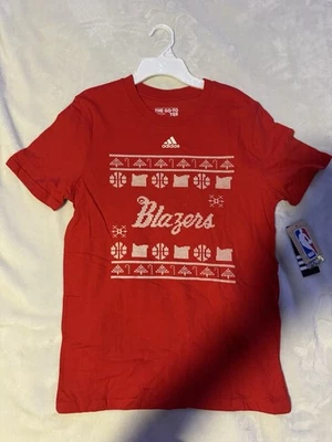 Новый с Ярлыками мальчик Adidas красный Рождество большой короткий рукав Портленд Trailblazer футболка $20 - Изображение 1 из 4