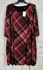 ABBIGLIAMENTO CONNESSO ABITO DONNA VINO MULTICOLORE A QUADRI TUBINO MANICA 3/4 TASCHE - Foto 1 di 9