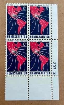 Scott #1340 Hemisfair, 1968 US 6c Stamp Block, og, mnh, vf/xf - Image 1 of 2