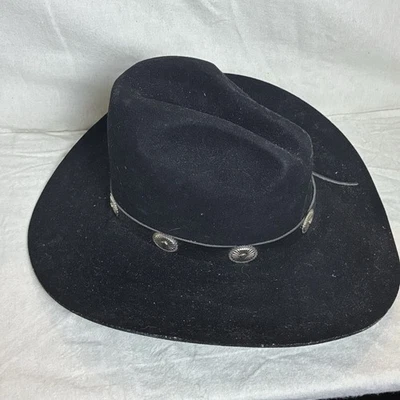 Bailey Black Wool Felt Cowboy Hat XX Wool Blend 7 3/8 Leather Hat Band USA - Image 1 of 4