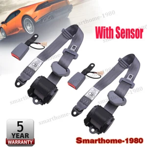 2x Car 3 Point Fixed Adjustable Seat Belt Replace Gray With Sensor US - Picture 1 of 17