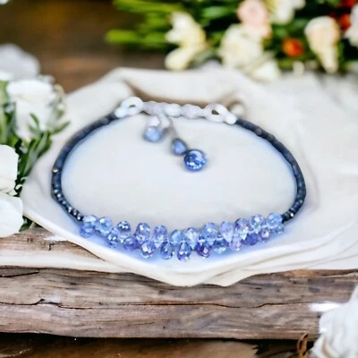 Brazalete Tanzanita Espinela Negra Natural Oro Blanco Sólido 14K, 7" - 7.6" Foto 1 de 4