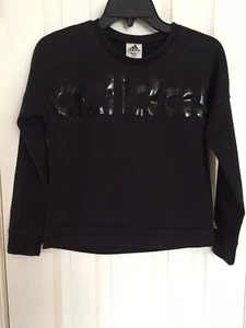 Adidas Girls French Terry Black Sweatshirt w/Shiny Adidas Spell-out Size XL (16) - Picture 1 of 4