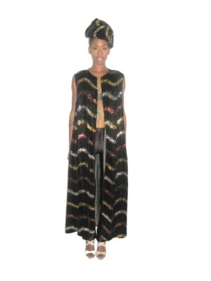 De Colección Marrón Terciopelo Multicolor Rayas Lentejuelas Cuerda Cadena Borla Plumero Chaleco Chaqueta Foto 1 de 4