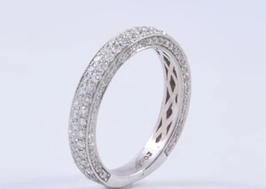 NICE 14K White Gold 3D 3-Sided Diamonds on Sides Pave Eternity Band Ring 2.0ctw - Picture 1 of 4