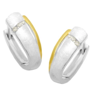 Orecchini Creole Argento 925 Parzialmente Dorato con Bianco Zirconia Due Colori - Immagine 1 di 3