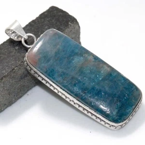 Blue Apatite 925 Silver Plated Gemstone Pendant 2.3" Exquisite Jewelry GW - Picture 1 of 3
